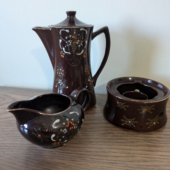 Vintage hand paint redware Japanese Tea set Moriage pattern Has Crack under lid - Picture 3 of 9